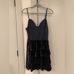 Marc Jacobs Silk and Velvet Tiered Ruffle Navy Mini Dress
